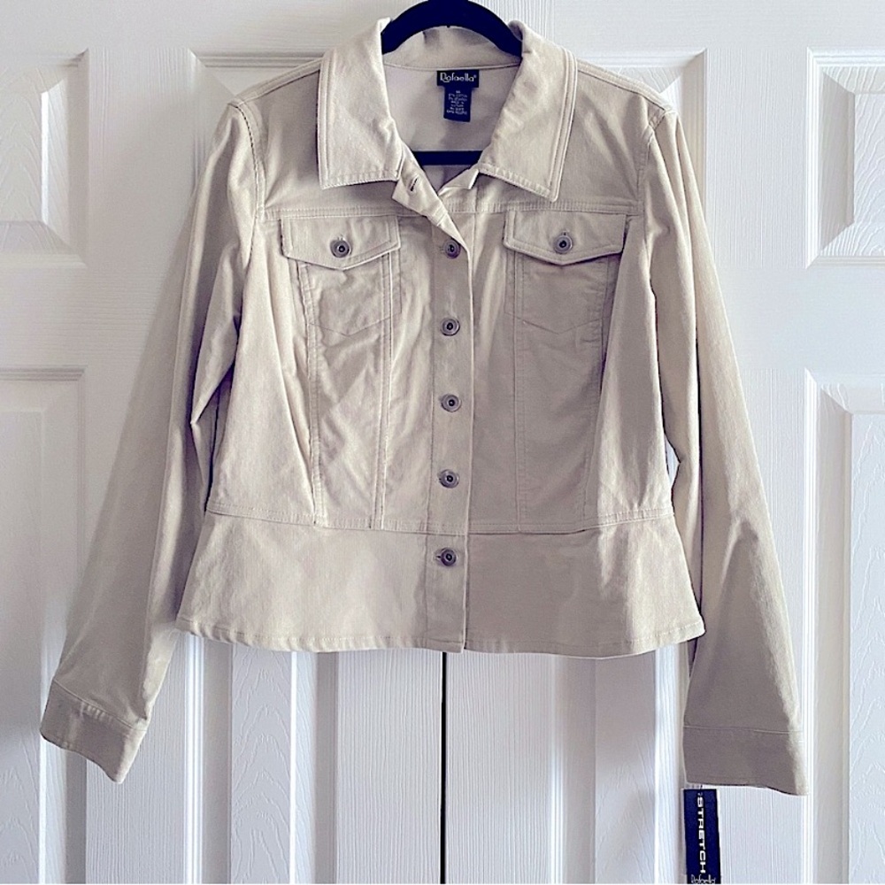 RAFAELLA CORDUROY COTTON STRETCH CROPPED LONG SLEEVE JACKET NEUTRAL Stone 16